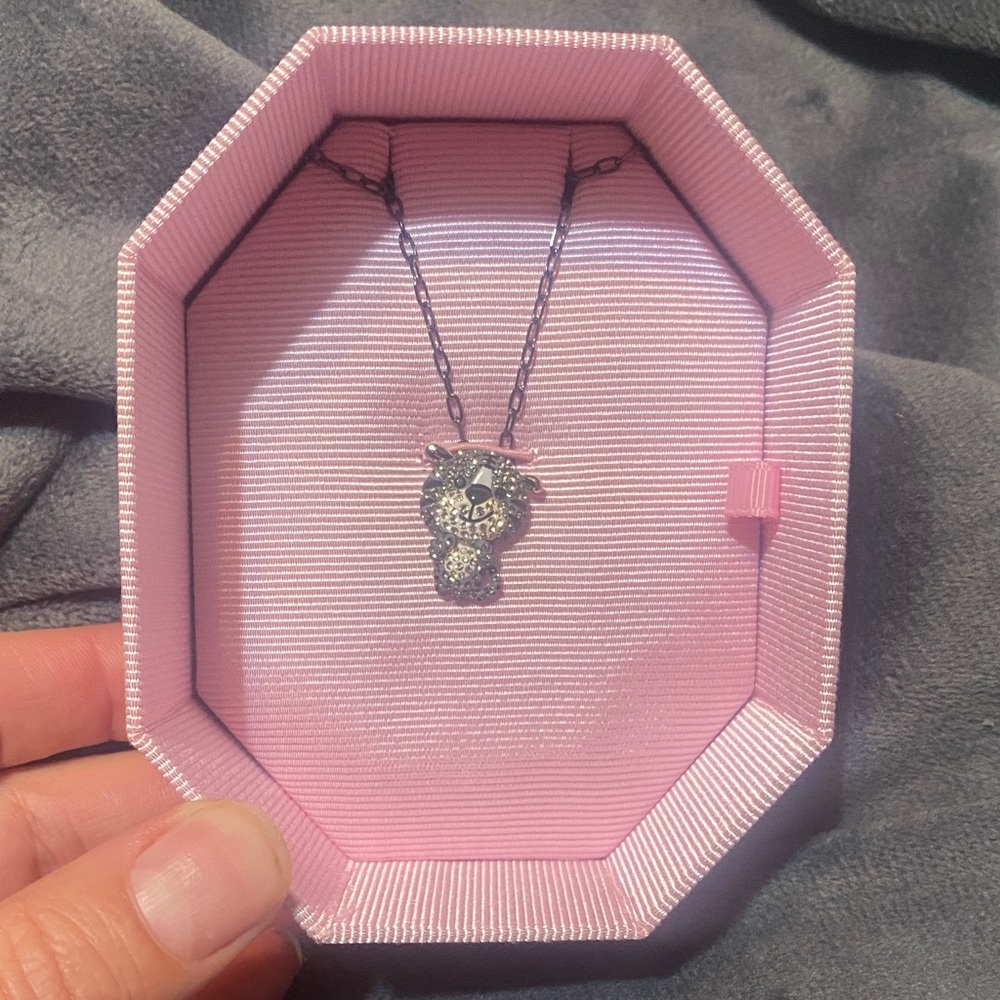 Swarovski Silver and Black Bear Pendant Necklace